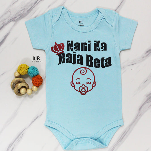 "soft, cozy onesie customized with your baby’s name or special Nani Ka Raja Beta."