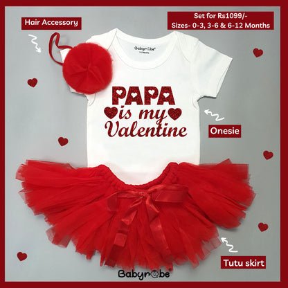 "Customizable Valentine's Day baby onesie & skirt set with name."
