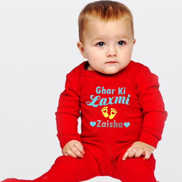 "Cute custom name baby Organic jumpsuit for first Navratri."
