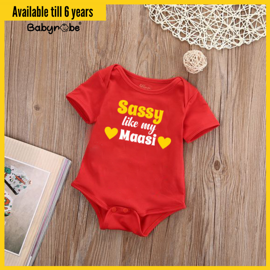 "Personalized baby onesie with custom name and playful design Sassy like my Maasi."
