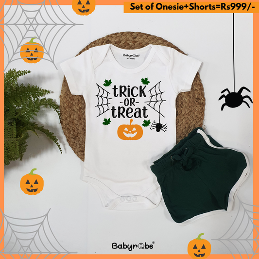 "Celebrate Halloween with a personalized baby onesie & Shorts."