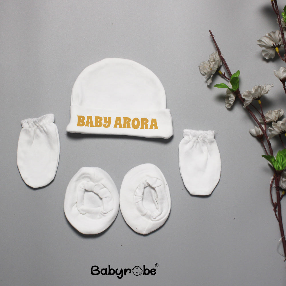 Cap, Mittens & Booties (Customise Baby's Name)