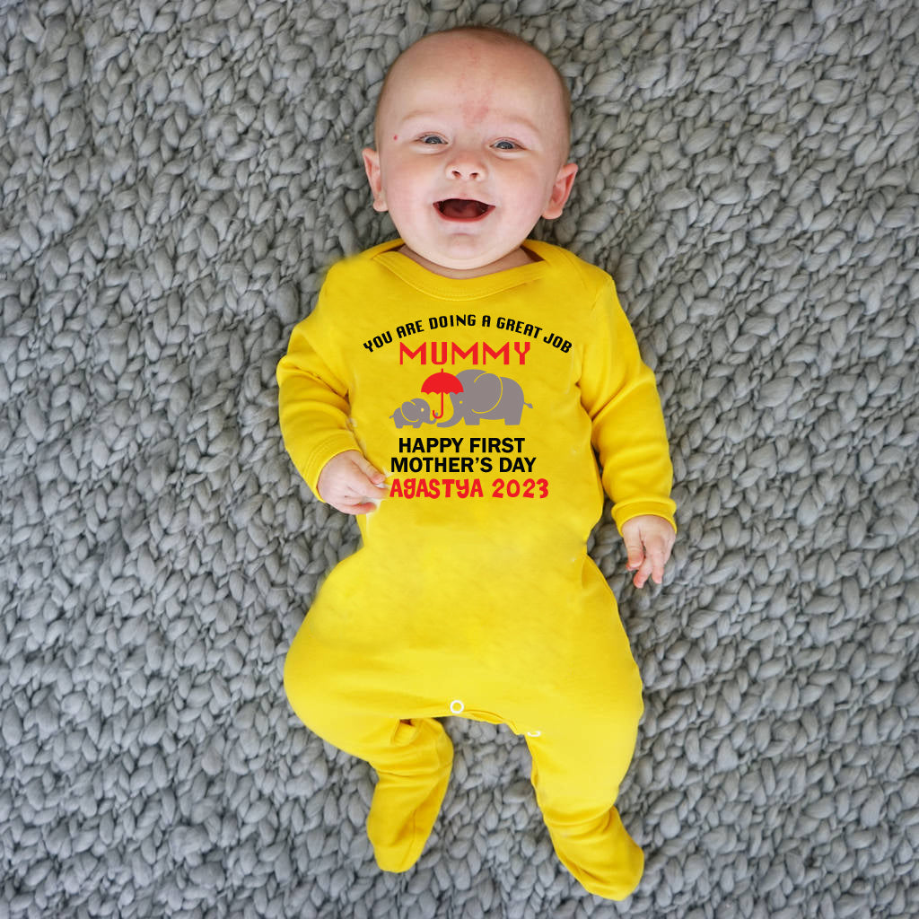 Custom name Mother's Day jumpsuit for your little one."