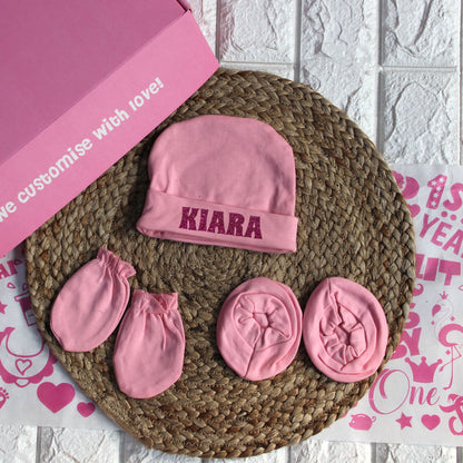 Cap, Mittens & Booties (Customise Baby's Name)