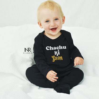 "Custom baby Jumpsuit with name and special design for chachu Ki Jaan."