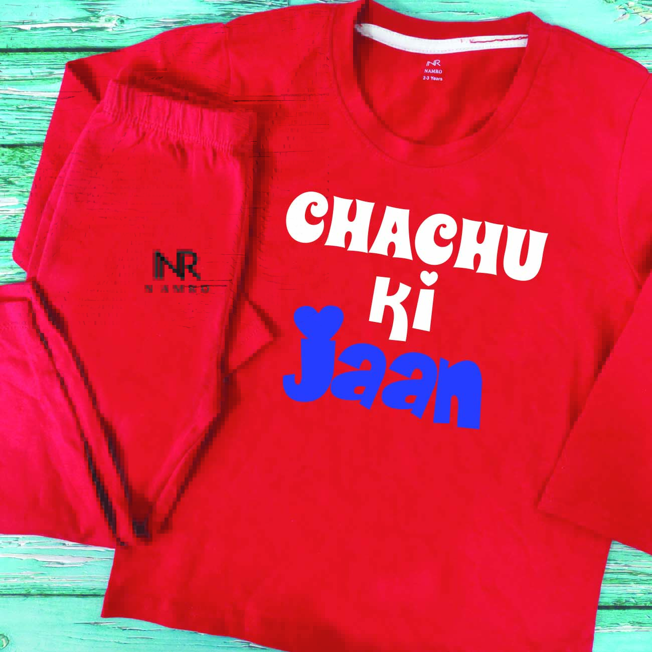"Customizable Chachu Ki jaan baby outfit with name."