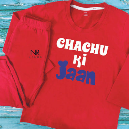 "Customizable Chachu Ki jaan baby outfit with name."