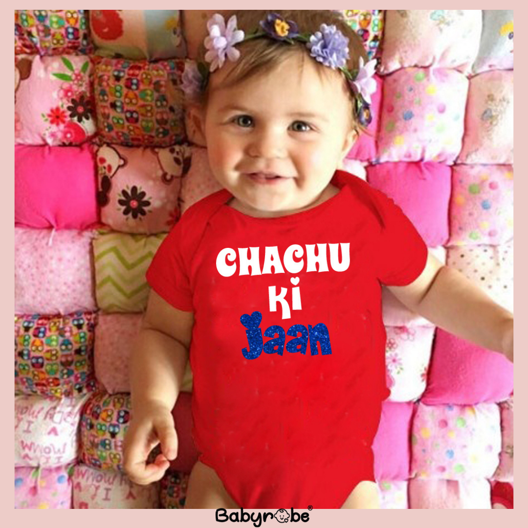 "Baby onesie with personalized name for a special chachu ki jaan."
