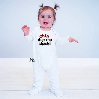 "Custom baby Organic Jumpsuit with name and special design for chill like my chachi."