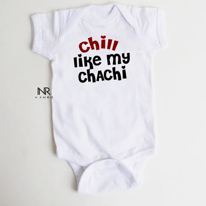 "Personalized baby onesie with colorful design and easy snap closures."
