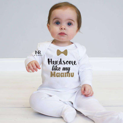 "Personalized baby jumpsuit with custom name and playful design"
