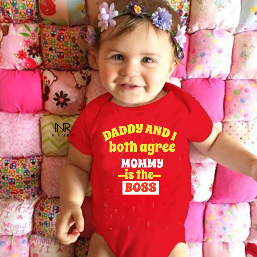 "Cute baby romper with a custom graphic and soft cotton fabric"